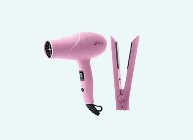 Aria Beauty - Séchoir à cheveux compact rose métallique de 1200W